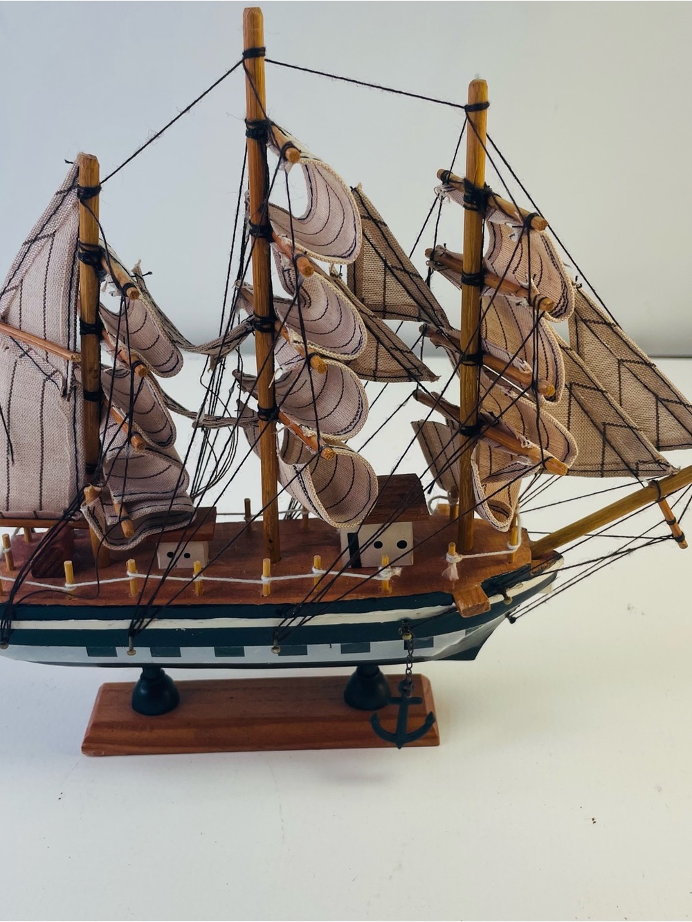 Blue Bird Decorative Wooden Ship Sculpture in Blue and Beige Handcrafted - Picture 4 of 4